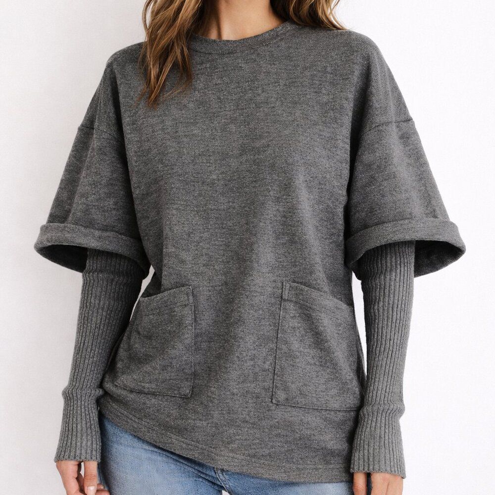 Depending on the Horizon Women's Size M Grey Fleece Pullover Long Sleeve Sweater